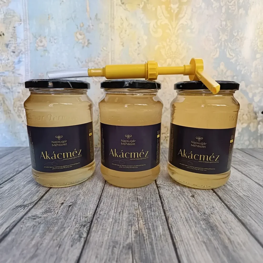 3 üveg akácméz, ajándék mézpumpával